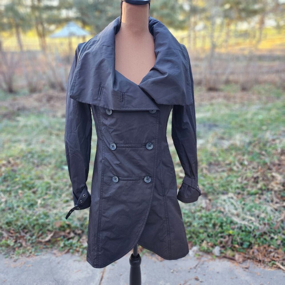 Mackage Malka Double Breasted Black Trench Coat Women Size Small Petite